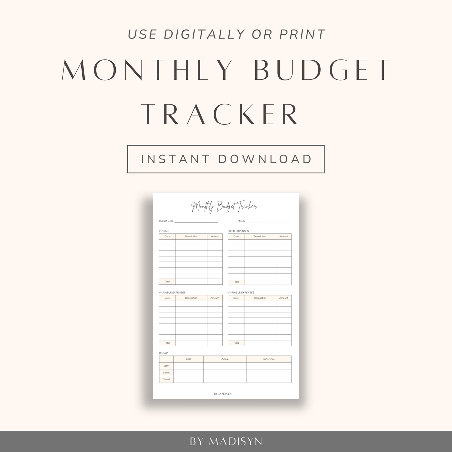 Monthly Budget Tracker Download